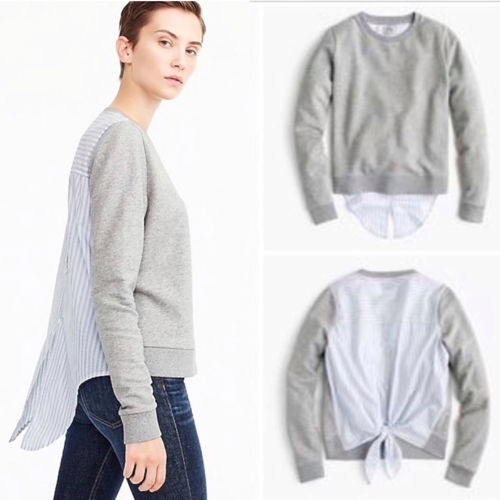 J.Crew Gray Crewneck Sweatshirt‎ with Striped Button Back Tie Detail Size M